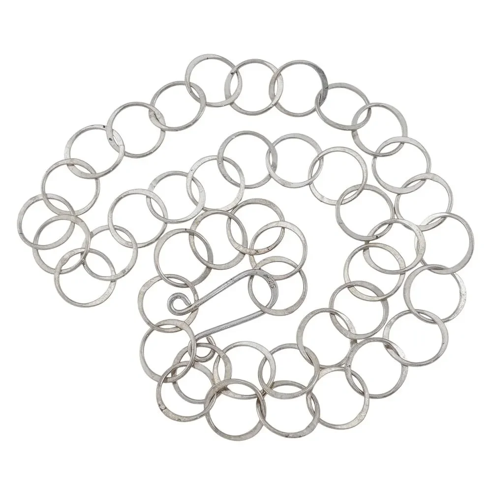 Vintage Sterling Silver 925 Circle Link Chain Necklace 18